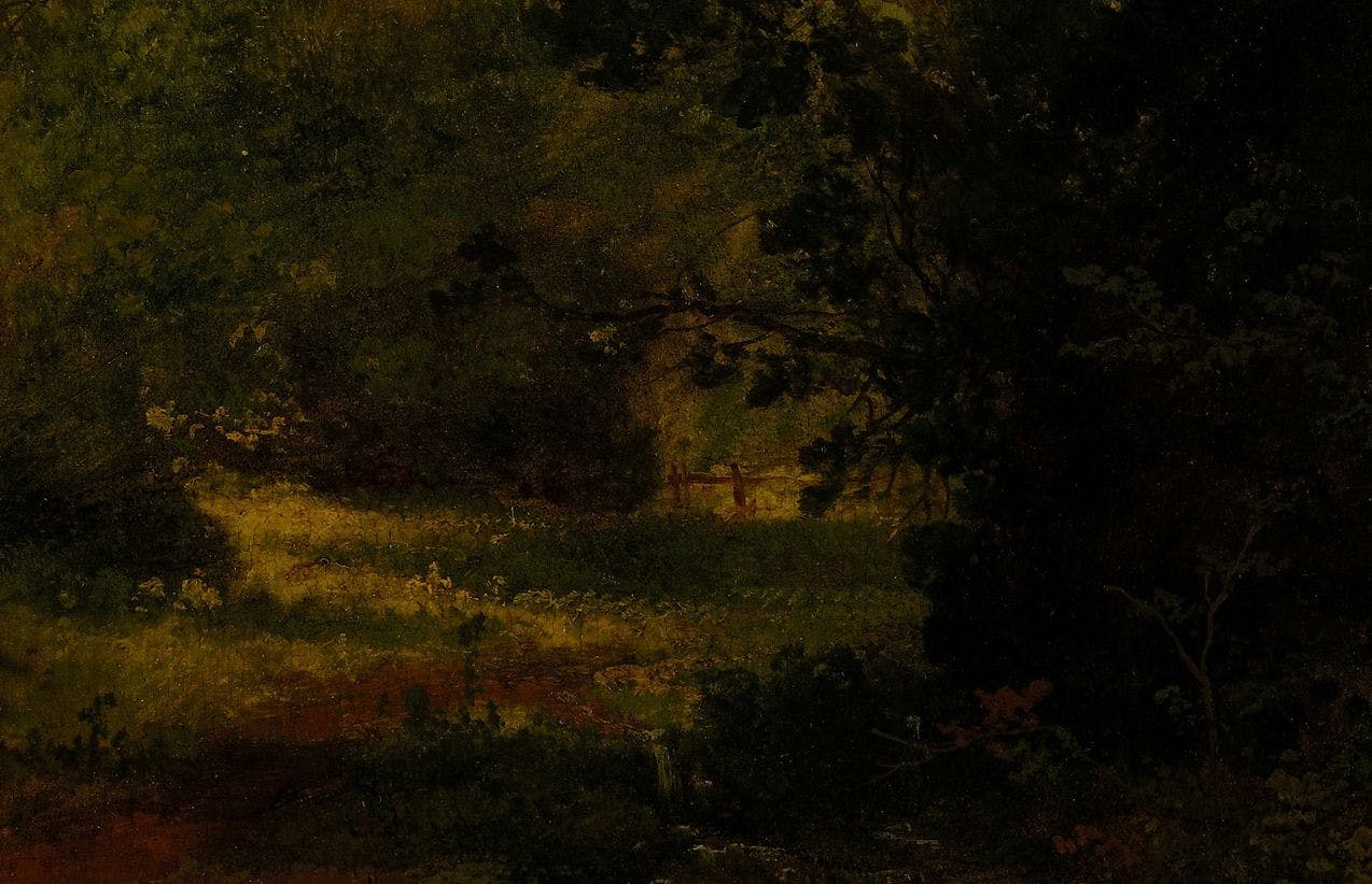 Et maleri av John Constable i mørke, jordfargede toner, som framstiller et landskap.